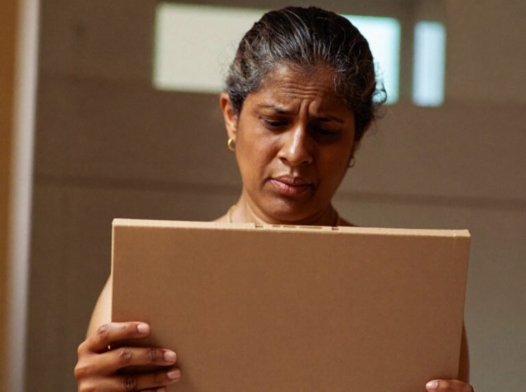 Woman reading the ingredient list on the back of a hair colour box